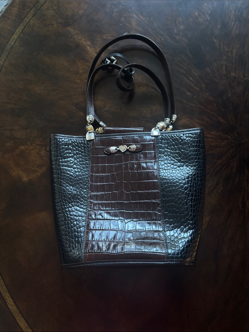 Brighton Brown Croc-Embossed Shoulder Tote
